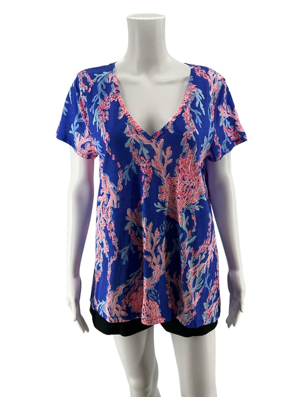 Lilly Pulitzer Valli V-Neck Top You Gotta Regatta Coral Print Tee Size Large
